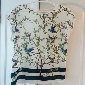 Ted Baker White Bird & Botanical Print Short Sleeve Top